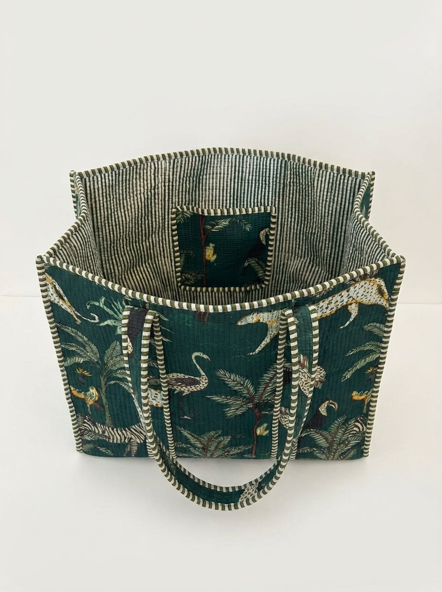 FOREST DARK GREEN Cotton quilt bag