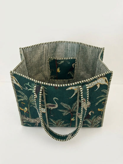 FOREST DARK GREEN Cotton quilt bag