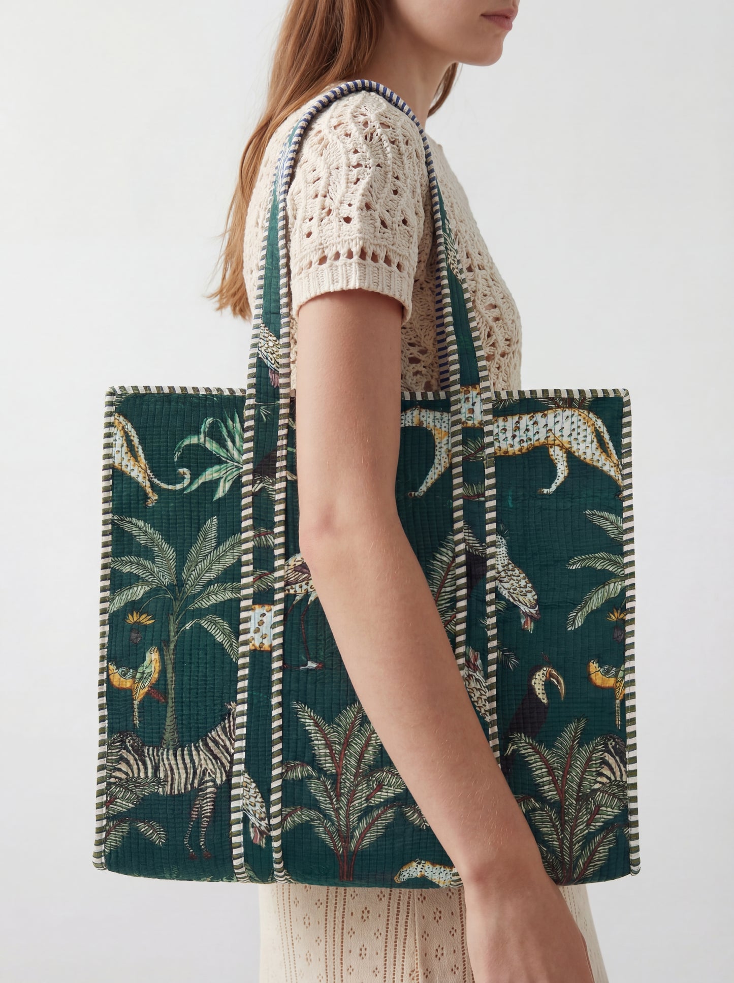 FOREST DARK GREEN Cotton quilt bag