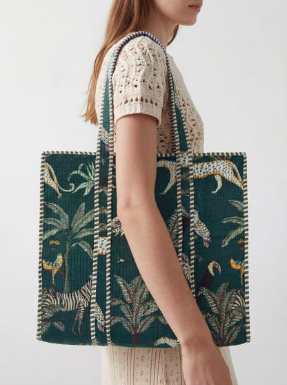 FOREST DARK GREEN Cotton quilt bag