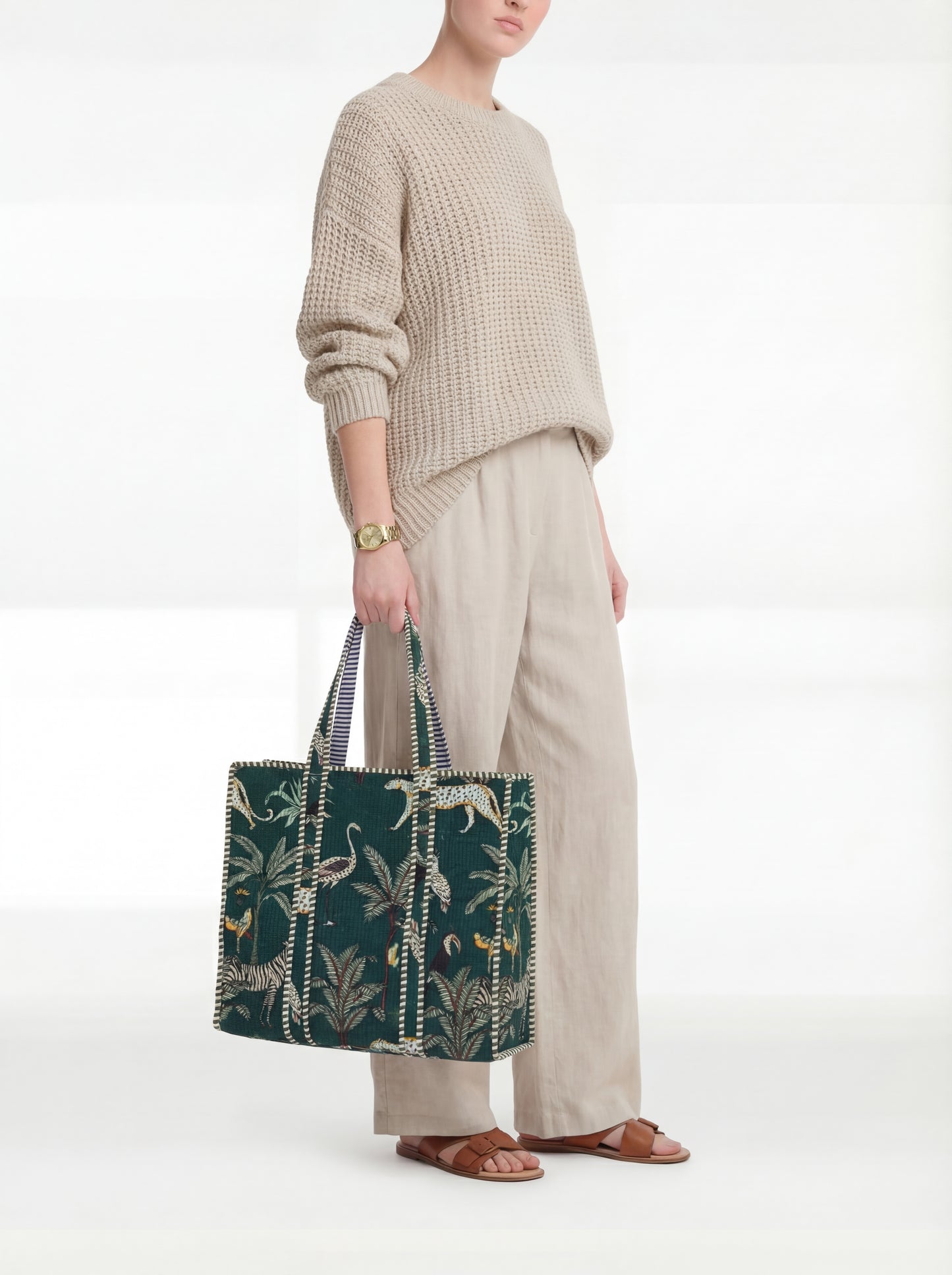 FOREST DARK GREEN Cotton quilt bag