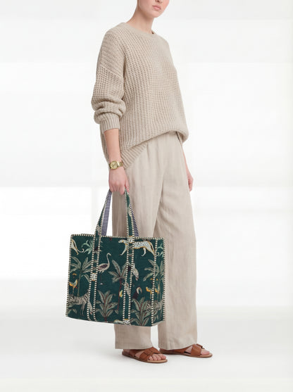 FOREST DARK GREEN Cotton quilt bag